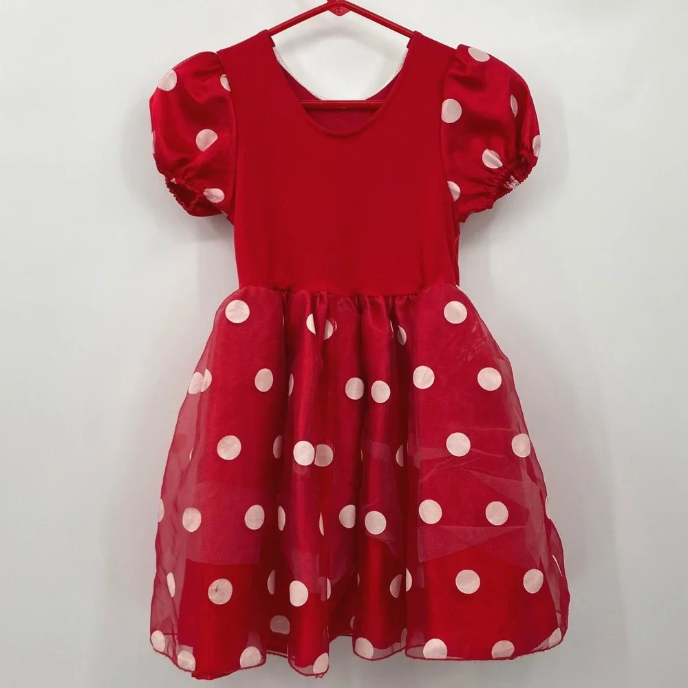 Disney Store Minnie Mouse Red Polka Dot Velvet Tulle Dress Girls Size 6/6X - Picture 2 of 9